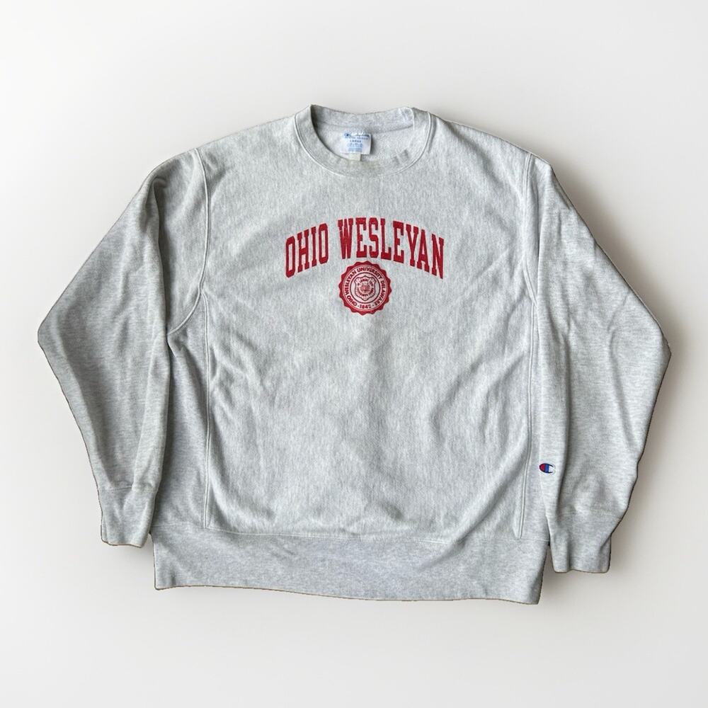 VTG Champion Reverse Weave Sweatshirt Sz L 90s Y2K Ohio Wesleyan Gray Crewneck